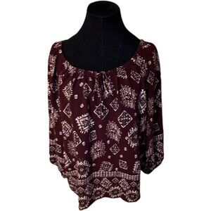GRAND & GREEN NEW YORK Aztec Women's Peasant Top Boho/Hippie -  Size Medium